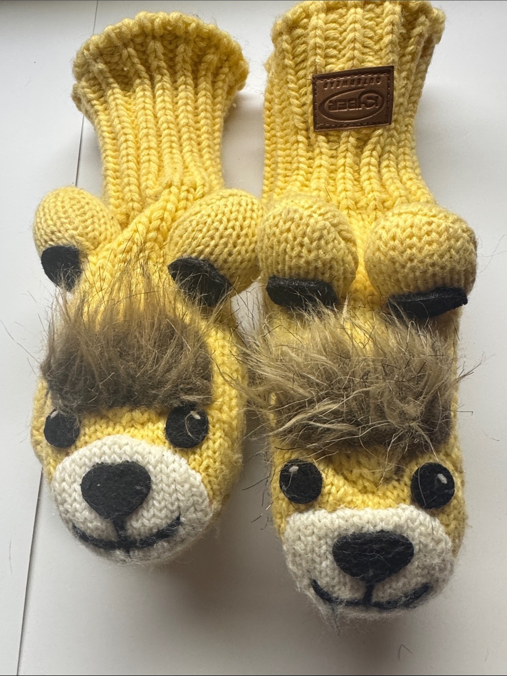 Kyber Outerwear Yellow Lion Knit Mittens with Faux Fur